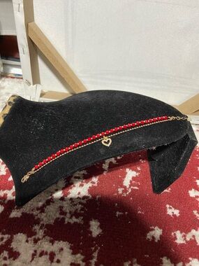 Avon Gold Heart Charm Bracelet with Red Faceted Beads